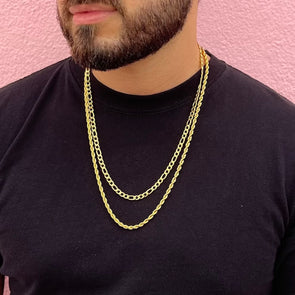 18k gold plated stainless steel twist rope chain necklace 22-inch and figaro chain necklace 20-inch